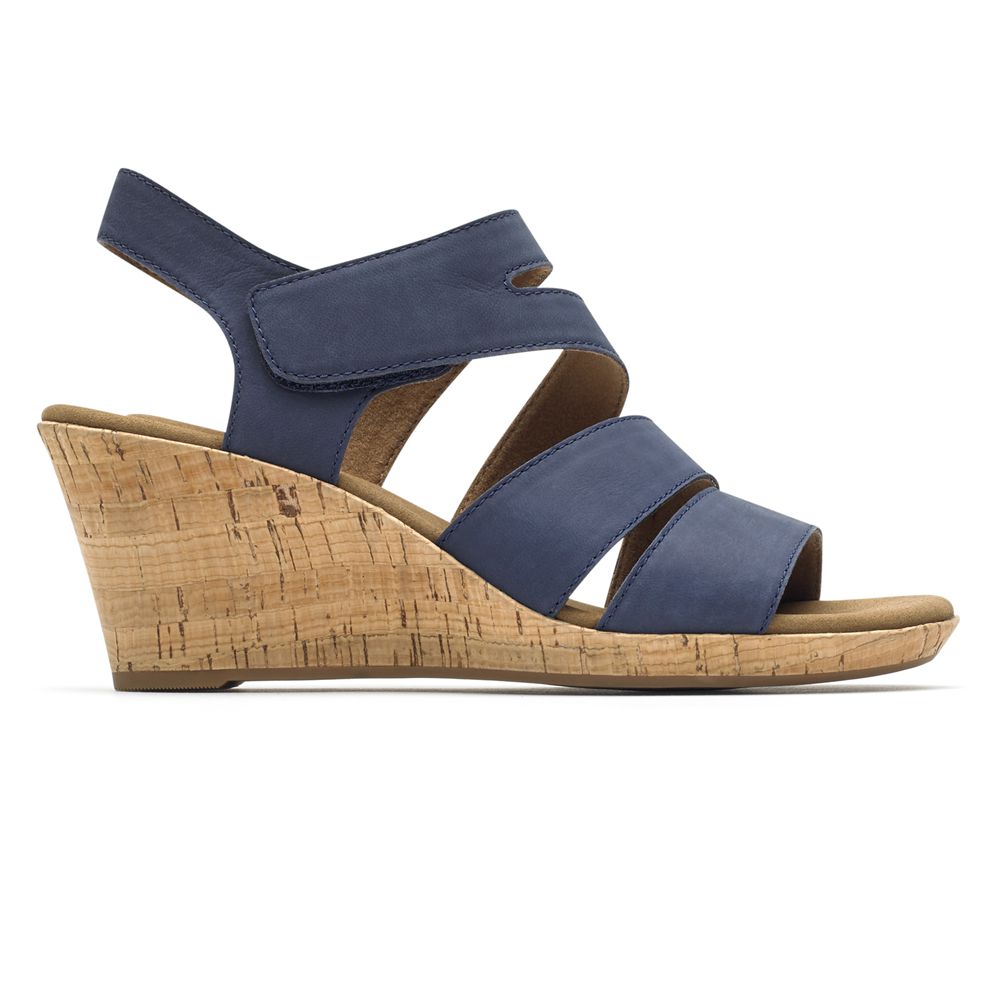 Rockport Briah Strappy Comfort - Womens Wedges Sandals - Navy - NZ (DXS-653928)